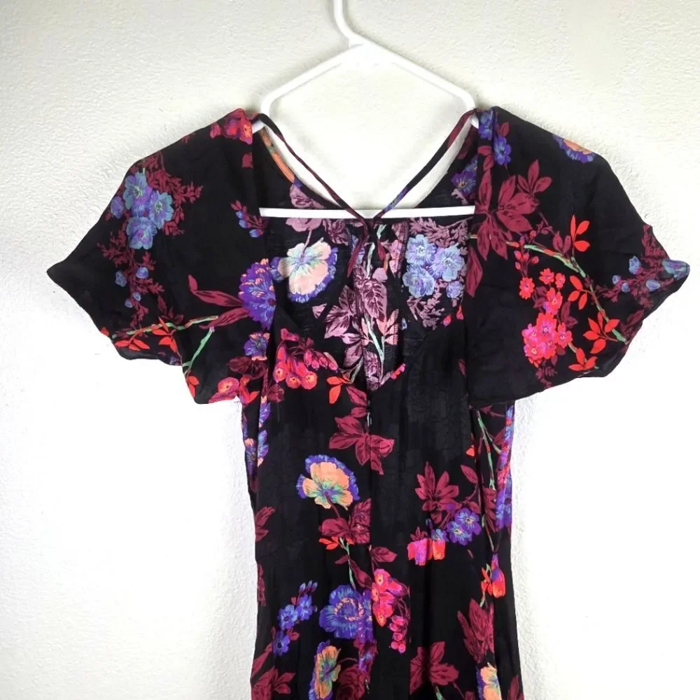 Women's REISS Floral Black Maxi Dress Size 02/XS - Picture 4 of 11